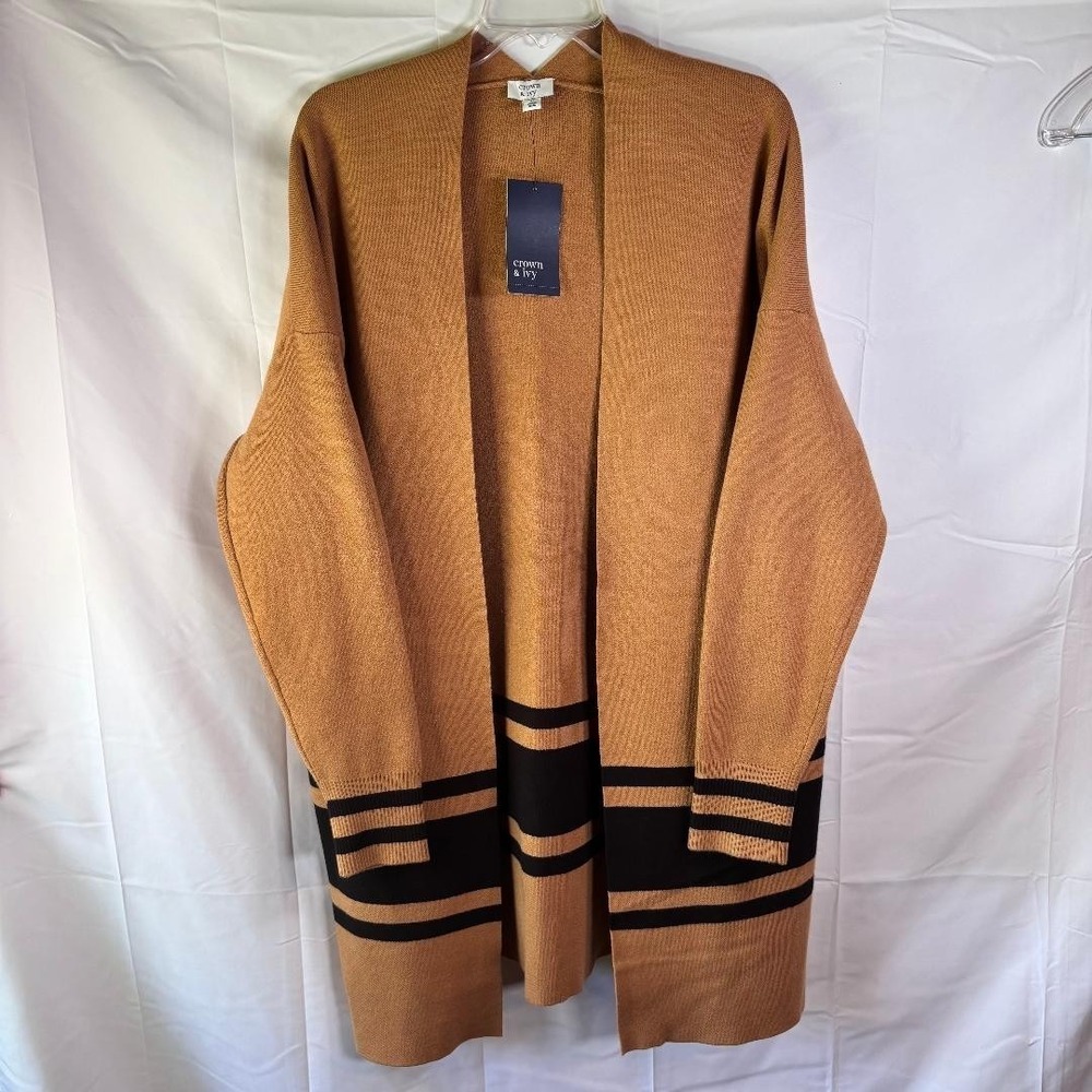 Crown & Ivy Open Sweater/Cardigan Women's Size L Brown & Black NWT Boho Preppy